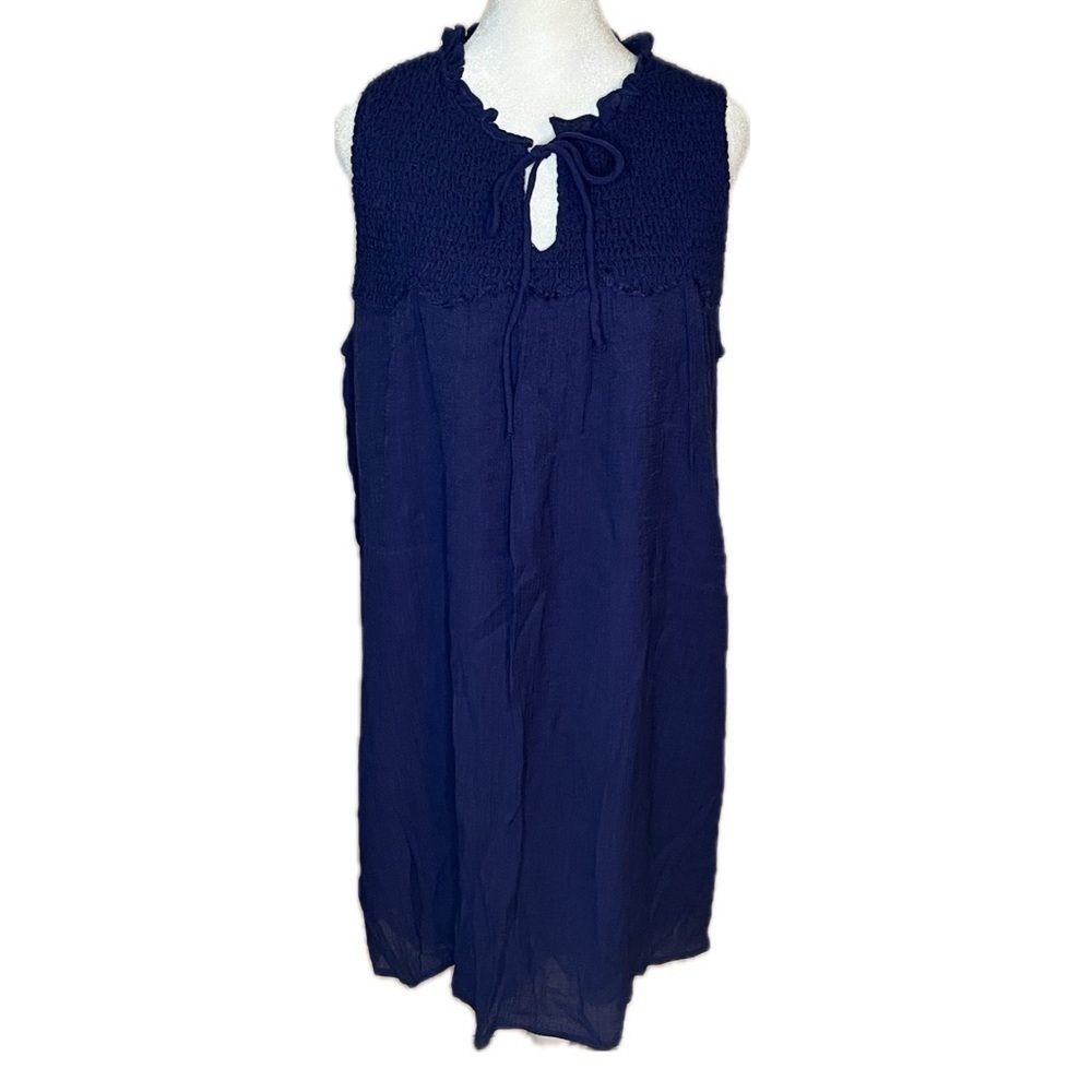 Jodifl Navy Blue Smocked Sleeveless Boho Midi Dress Size M